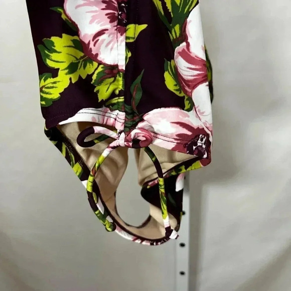 Kona Sol Size Large (12-14) Burgundy One Piece Swimsuit Beach Floral Tropical - Picture 4 of 9